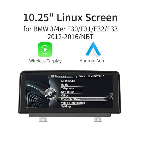10.25'' Ecran Linux pentru BMW seria 3/4 F30~F36 NBT Wirless CarPlay Android Auto