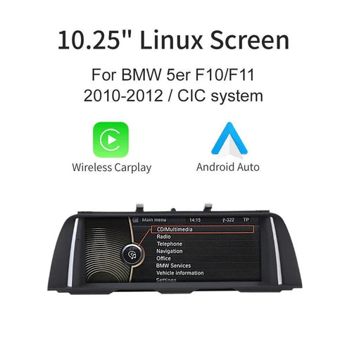 10.25" Ecran Linux pentru BMW seria 5 F10 F11 cu NBT CIC Wirless Carplay Android Auto