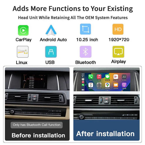 10.25" Ecran Linux pentru BMW seria 5 F10 F11 cu NBT CIC Wirless Carplay Android Auto