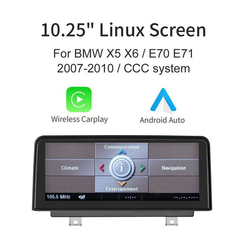 10.25" / 8.9" Ecran Linux pentru BMW X5/X6 E70/E71 with CIC/CCC Wireless CarPlay Android Auto