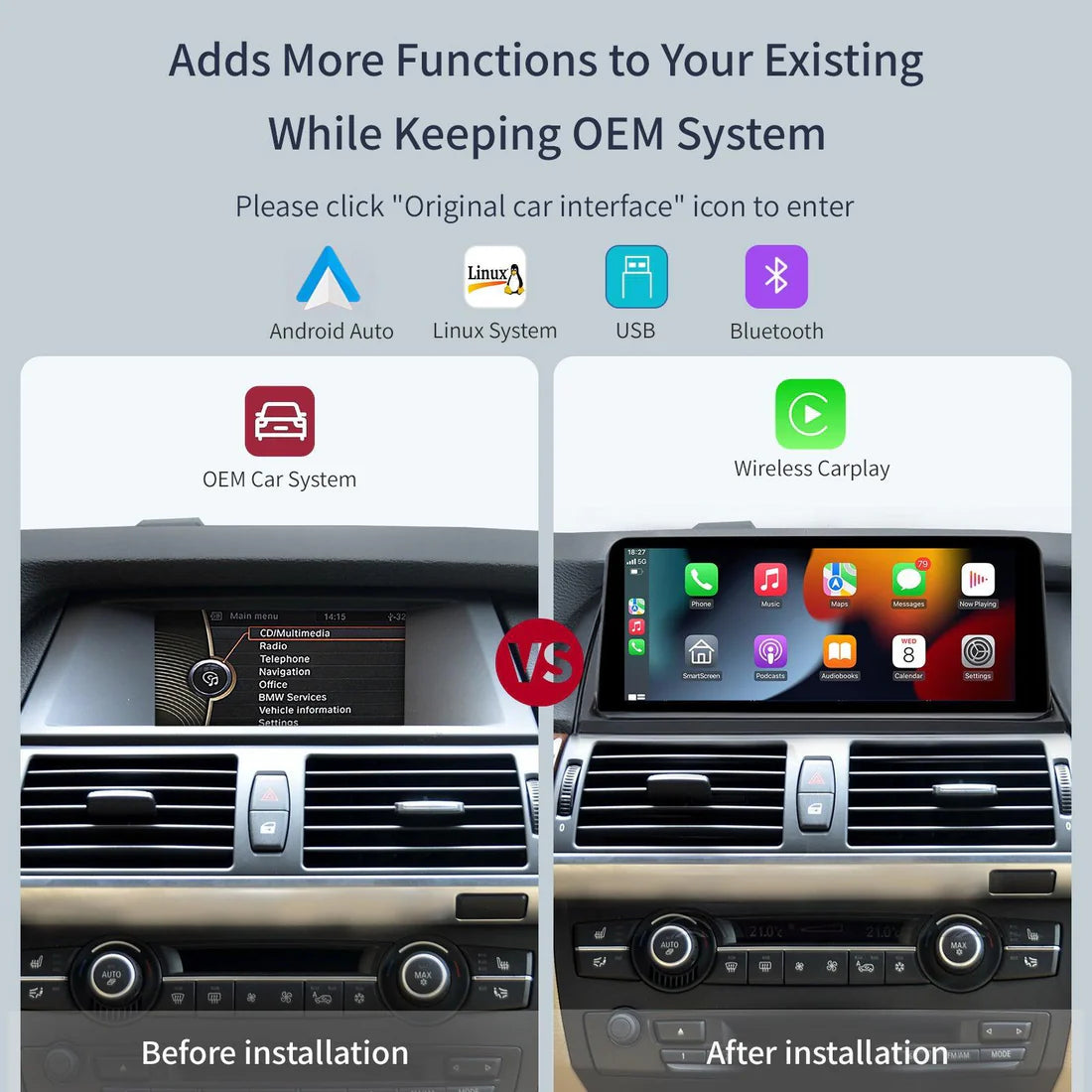 10.25" / 8.9" Ecran Linux pentru BMW X5/X6 E70/E71 with CIC/CCC Wireless CarPlay Android Auto