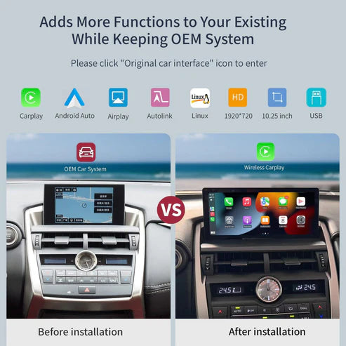 10.25" Ecran Linux Lexus NX 2014-2021 Wireless CarPlay Android Auto