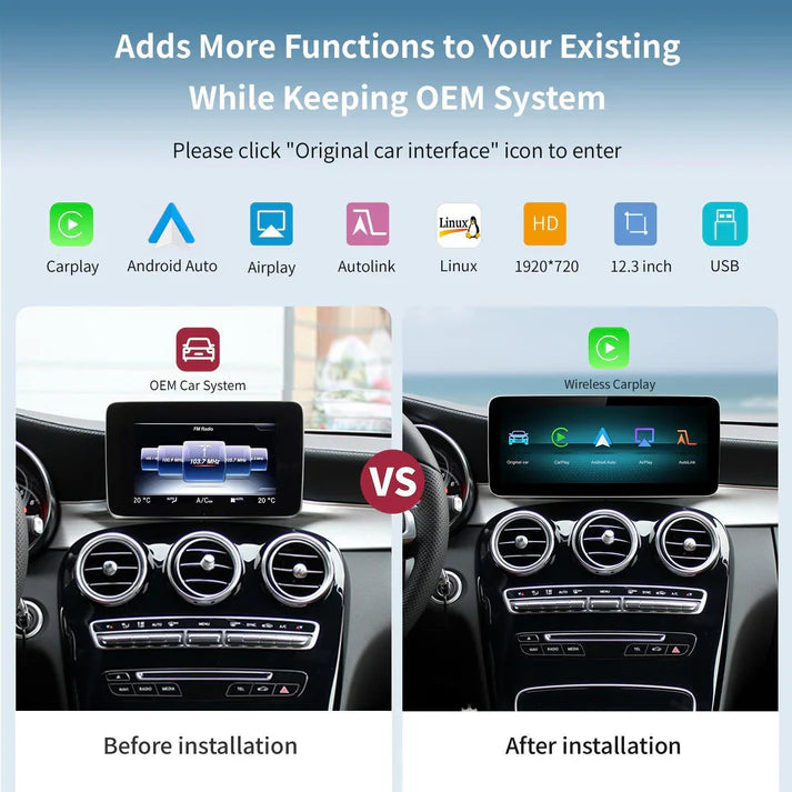Ecran Linux screen pentru Mercedes Benz NTG4.0/4.5/5.0 Wireless CarPlay Android Auto