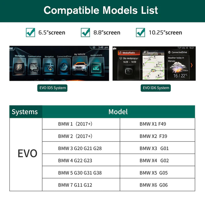 10.25" Ecran Linux pentru BMW EVO ID5/ID6 Wireless Carplay Android Auto