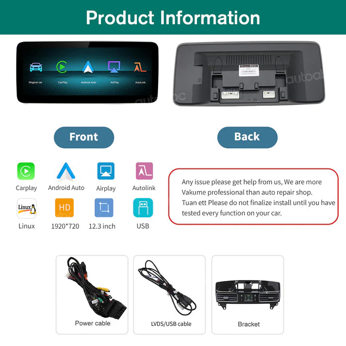 12.3“ Ecran Linux Mercedes Benz NTG4.5 ML/GL Wireless CarPlay Android Auto