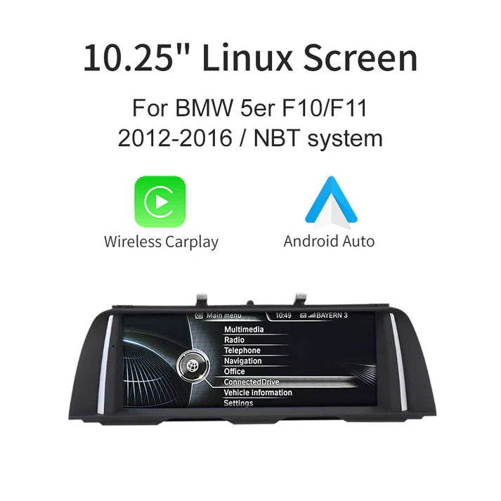 10.25" Ecran Linux pentru BMW seria 5 F10 F11 cu NBT CIC Wirless Carplay Android Auto