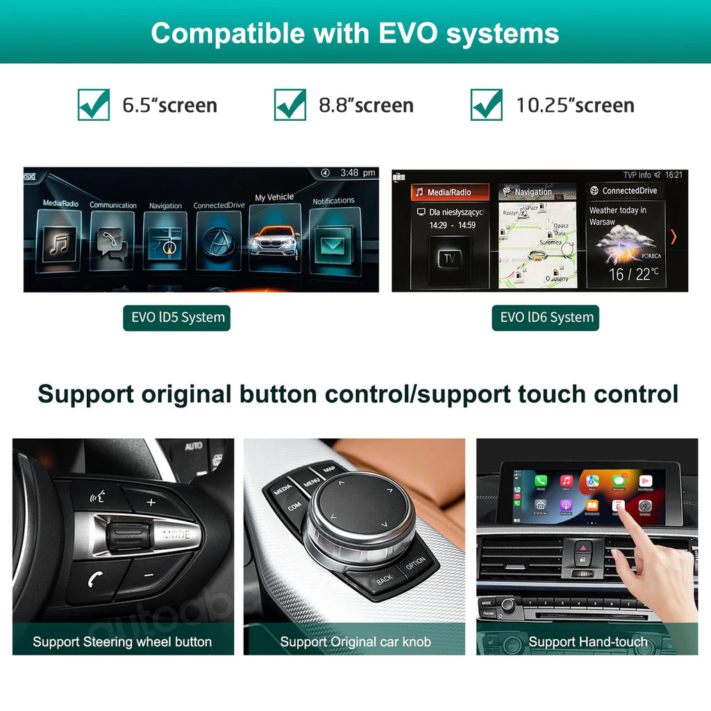 Module For Wireless CarPlay&Android Auto pentru BMW EVO System Support Touch Control