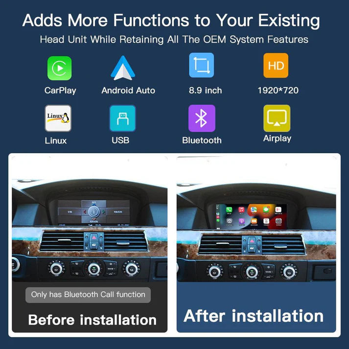 8.9'' Ecran Linux pentru BMW seria 3/5 E60~E93 cu CCC Wireless CarPlay Android Auto