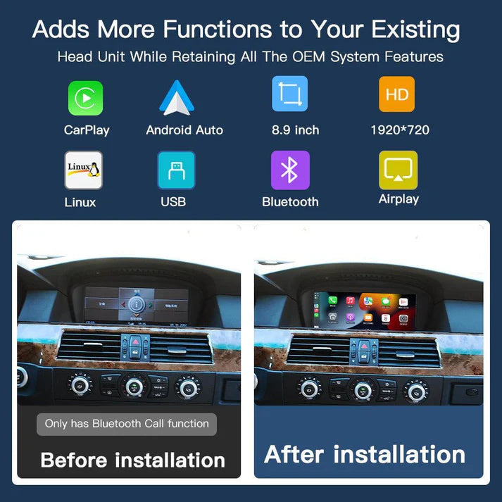 8.9'' Ecran Linux pentru BMW seria 3/5 E60~E93 cu CIC Wireless CarPlay Android Auto